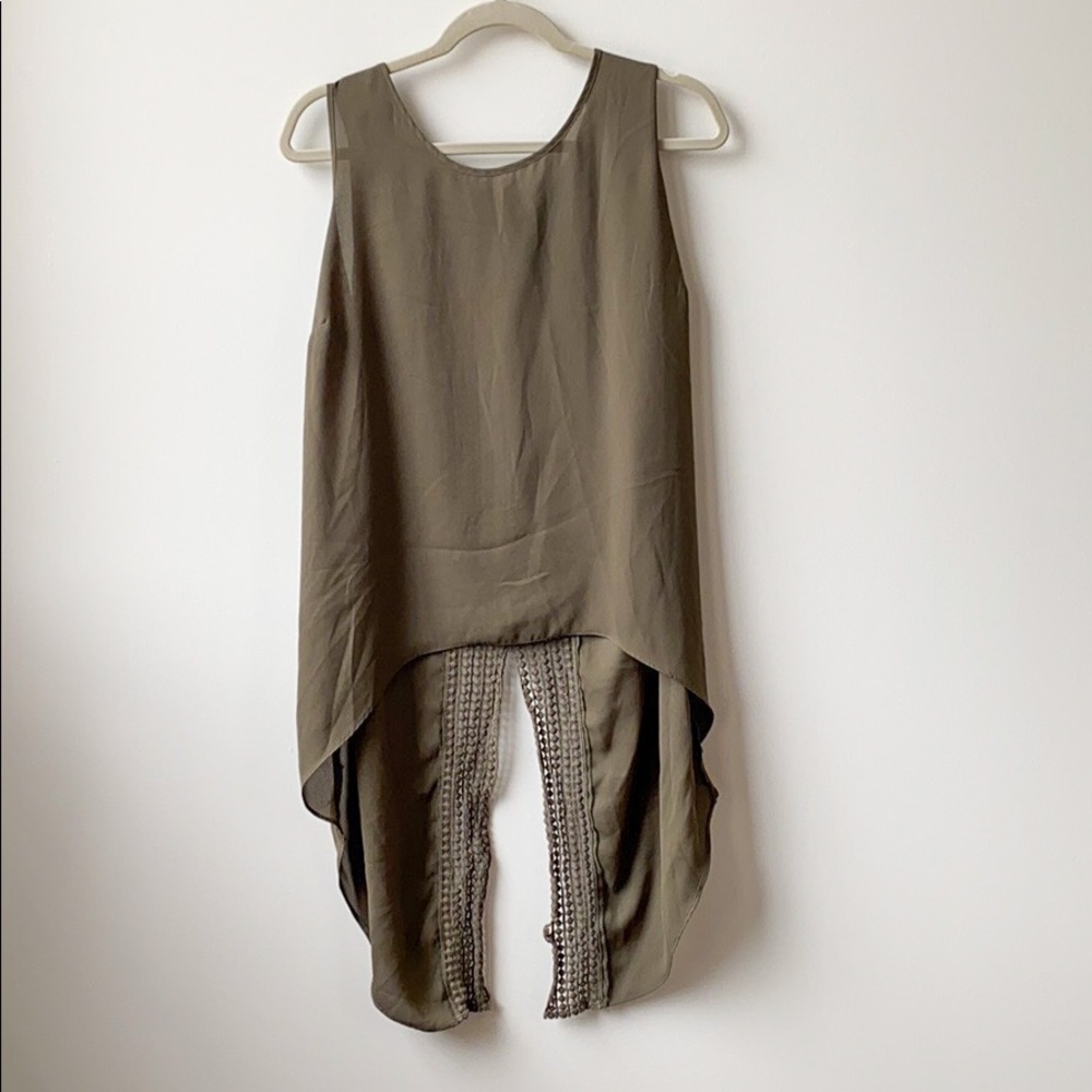 Olive Green Crocheted Back Shirt